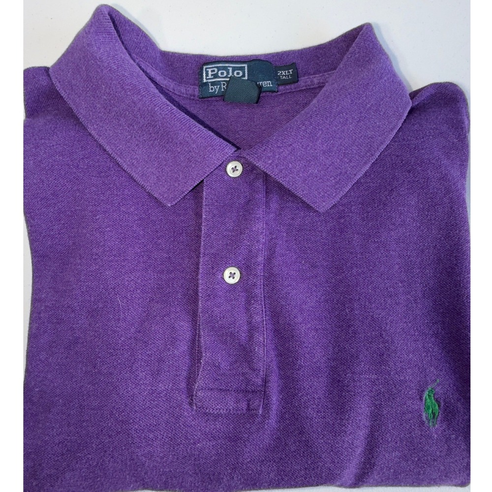 Polo Ralph Lauren Mens 2XLT Tall Purple Short Sleeve Pique Polo Shirt Green Pony